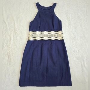 Women's LILLY PULITZER Dress Ashlyn Shift Mini Navy Blue with Gold Trim Size 4